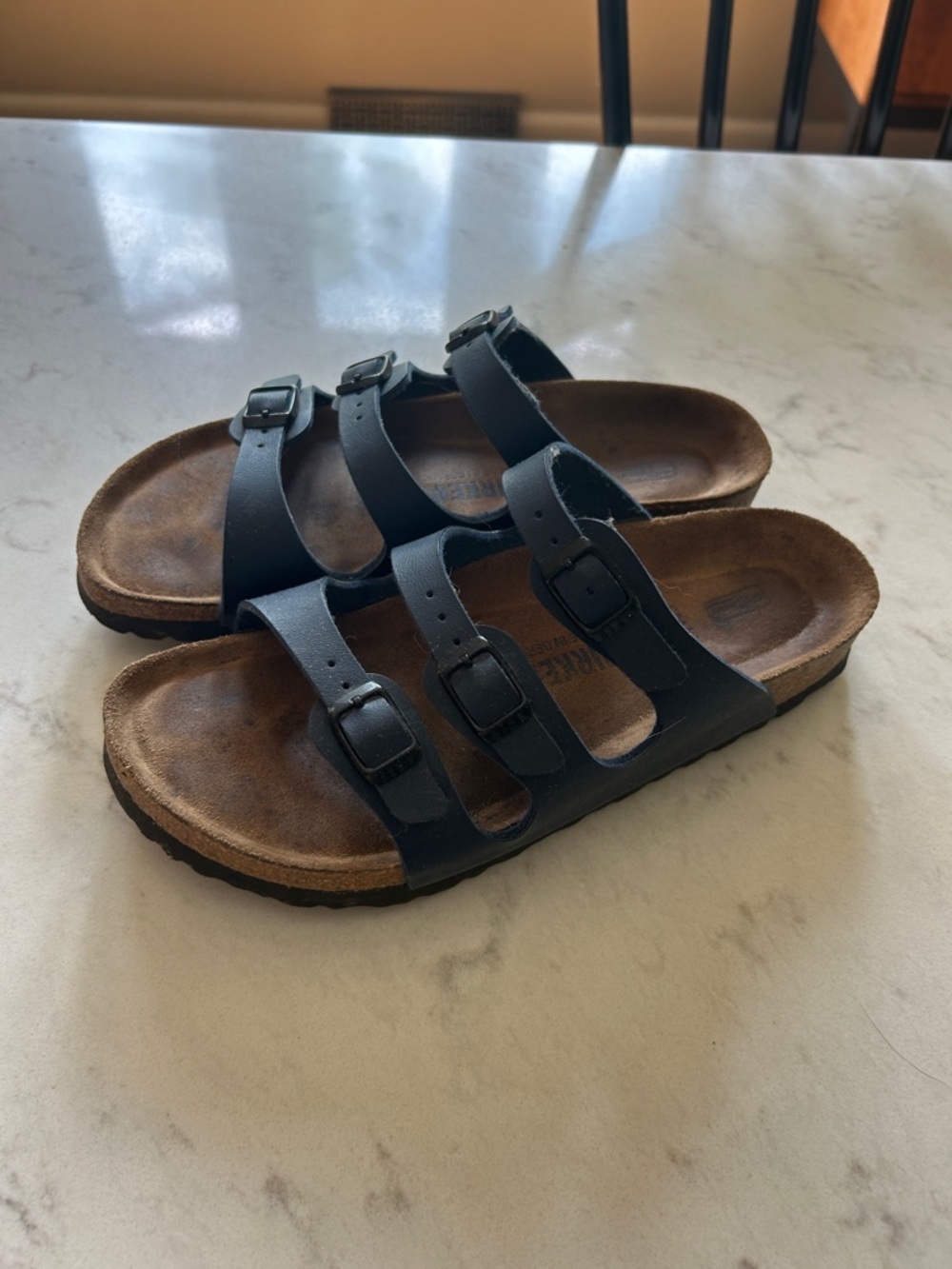 Triple-Strap Navy Birkenstocks